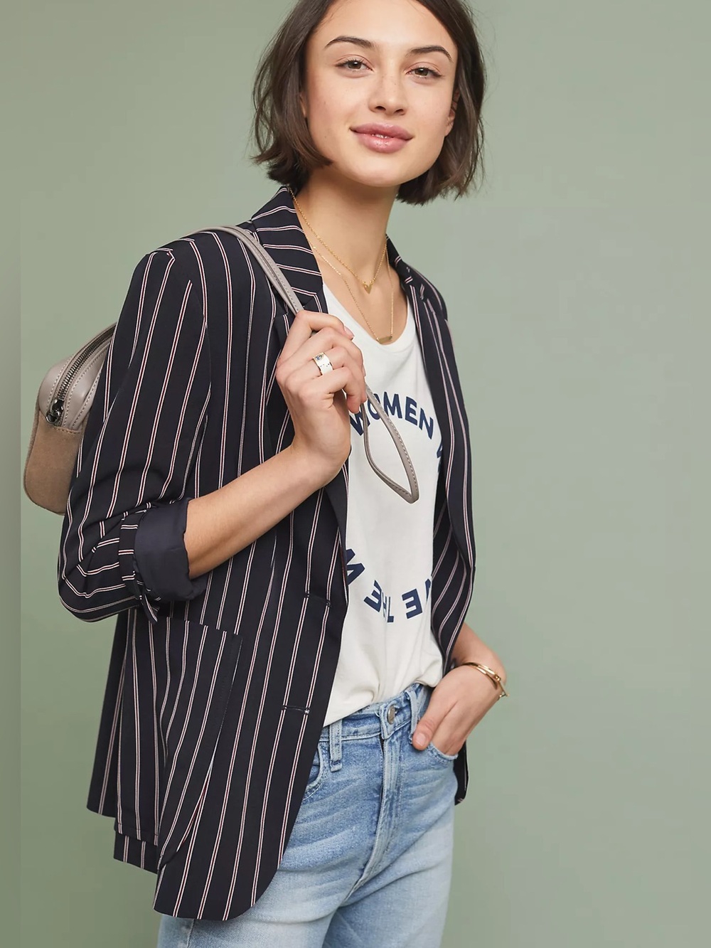 NWT Anthropologie Americana Striped Blazer Jacket Business Navy Blue Pinstripe M - Picture 4 of 4